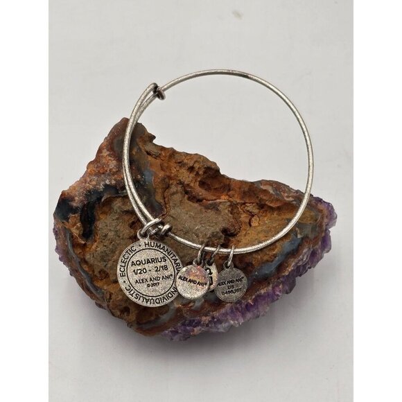 Alex and Ani Silver Tone Aquarius Charm Bangle Bracelet Designer Jewelry - Picture 4 of 4